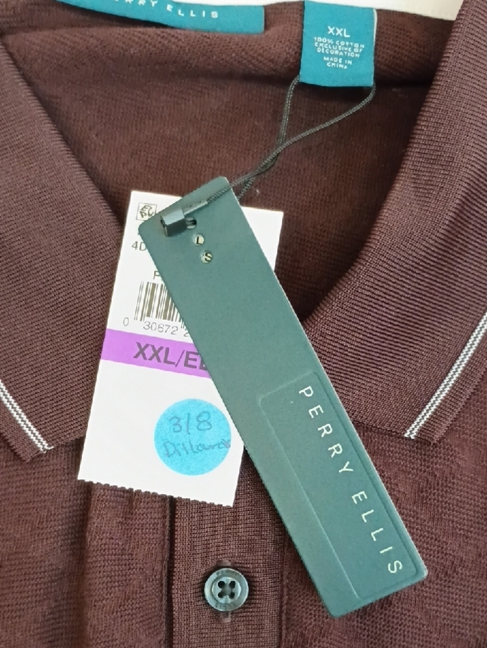 Perry Ellis Burgundy Textured Polo Shirt Contrast Trim Short Sleeve Size XXL - Picture 9 of 12
